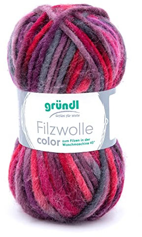 Filzwolle color Gründl,50g/50m,100% Schurwolle,waschfilzen,Waschmaschine,Filzhausschuhe (24 himbeer)