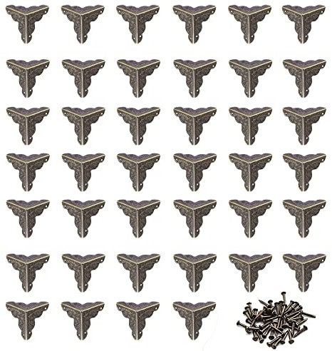 40Pcs Vintage Messing Antik Optik Schutzecken,Kante Eckenschutz Antik Möbel Ecken Vintage Bronze Eckenschutz Metall Kantenschutz Möbelstück,mit 240 Passende Nägel,für Kisten (25 * 35mm)