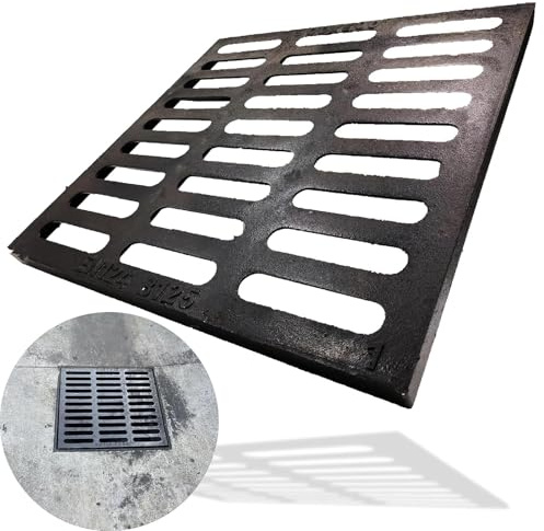 MOSINSBO Ghisa Sferoidale Griglia di Scarico 500x500 mm, Classe C250, Carico Pesante Griglia per Passaggio Carraio e Cortile, Quadrata Chiusino per Esterno, Nero