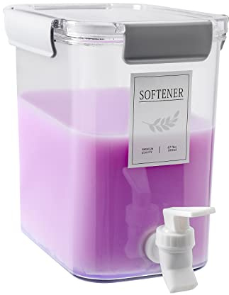 Waschmittelspender Getränkekühleimer mit Wasserhahn, Weichspüler-Behälter für Waschmittel, Limonadensaft, Milch, Weichspüler, Bleichmittel, Grau