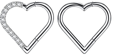Dochais 2 Stück Nasenring Titan, Nasenringe Nasenpiercing, Hoop Nose Ring, Septum Ringe, Helix Ring Set, Daith Ring, Hoop Ohrringe Septum, Nasenring Herz für Damen Männer Silber 16G 10mm