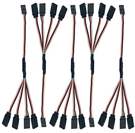 5pcs JR Y Connector Servo Extension Cable 3 Pin JR Plug Splitters 1 Male to 3 Female Servo Y Extension Connector for RC Models Cars Plane Helicopter Drone (1 Male to 4 Female)
