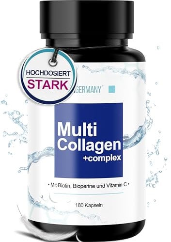 MBMGermany® Multi Kollagen Kapseln [HOCHDOSIERT] + Hyaluronsäure, Biotin, Bioperine, Vitamin C + Laborgeprüft bei Dr. Mang - 180 Stück