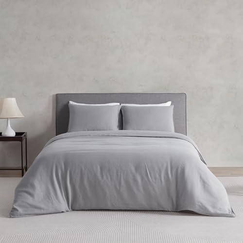 DAPU 100% Leinen Bettwäsche Set, Naturfaser Luftige Kühlende Sommerbettwäsche, Gewaschene Weiche Bettwäsche für Hotsleepers, 200×200cm + 2St. 80×80 mit Reißverschluss, Grau
