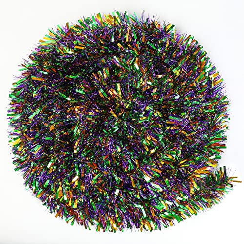 CCINEE Lametta-Girlande, metallische Girlande, glitzernd, glänzende Girlande, hängende Fransengirlande für Karneval, Party-Dekorationen, Gold/Grün/Lila, 100 m