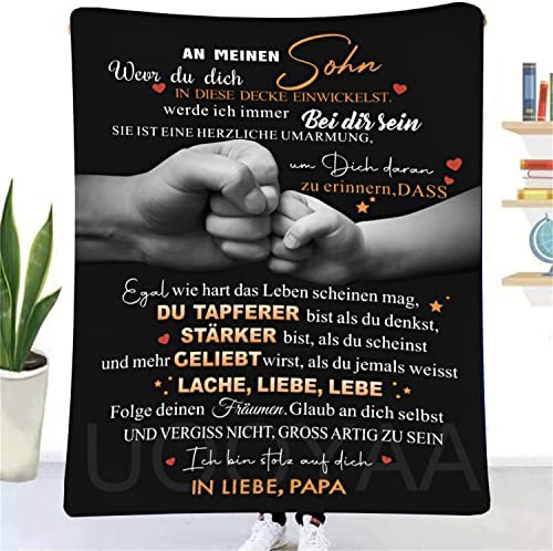 UOOYAA Kuscheldecke Personalisierte Geschenke, Decke An Meinen Sohn Deutsch, Decke für Sohn von Papa, Positive Ermutigung und Liebe Sohn Flanelldecke