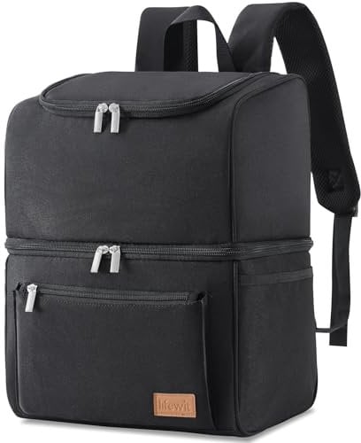 Lifewit Mochila Nevera 24L (30 Latas), Mochila Termica Isotermica Grande, Nevera Portatil Porta Alimentos Doble impermeabilidad, Cooler Bag para Picnic/Playa/Barbacoa/Camping/Trabajo/Viajes, Negro