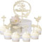 HOWAF 7-teilige Kommunion Cake Topper Set: 1 großer Cake Topper + 6 Cupcake Topper, Holz, Naturfarben, perfekt für Taufe, Konfirmation, Erstkommunion & Co.
