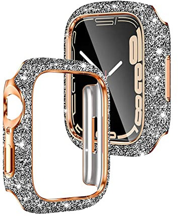 WONJOY Compatibile con Apple Watch Case 40/44/41/45mm Strass Pellicola Protettiva Bumper Diamond iWatch SE/Series 8/7/6/5/4 Brillante Bling Cover Protettiva per le Donne