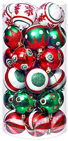 30 Stück Weihnachtskugeln, bruchsicher, Feiertagszwiebeln, festliche Hochzeit, hängende Ornamente, Weihnachtsbaumschmuck (grün & weiß & rot)