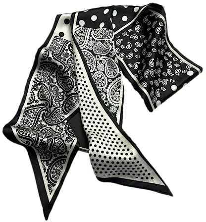GIMIRO Écharpe en Satin, 148 x 13 cm, Motif Géométrique Damier, Double Couche, Polyester, Marron et Blanc (Points noirs blancs)