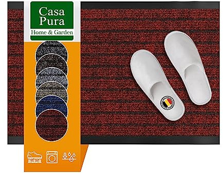 casa pura Schmutzfangmatte | rutschfeste, Robuste, Strapazierfähige & Waschbare Haustür Fußmatte | Outdoor Meterware | Sauberlaufmatte für Innen und Außen | Dura | Rot | 100 x 1100cm