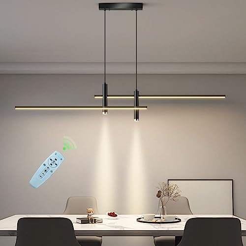 Moderne LED Pendelleuchte Esszimmer Dimmbar mit Fernbedienung Esstisch Hänge Pendellampe Küchen Hängeleuchte Deckenleuchte Höhenverstellbar Kronleuchter für Büro Couchtisch lampe (Schwarz, 120CM)…