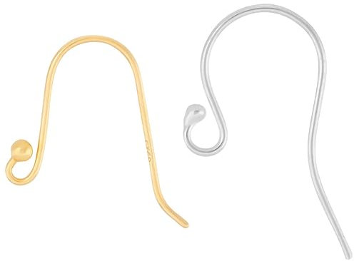 Beebeecraft 10 Pairs 2 Colors French Earring Hooks 925 Sterling Silver Ball Dot Ear Wire Gold and Silver Color Fish Earrings Findings with 40Pcs Earring Stoppers for DIY Earring