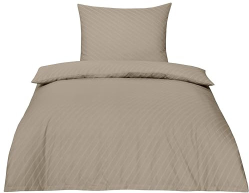 Betz Bettwäsche 100% Baumwolle Elegant 2 teilig - Bettwäsche Set mit Reißverschluss - Größe 135/200 cm + 80/80 cm Farbe Latte Macchiato