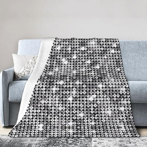 YYHHAOFA Silberne Pailletten-Glitzer-Muster, ultraweiche Micro-Fleece-Decke, 101,6 x 76,2 cm, leicht, langlebig und kompakt faltbar
