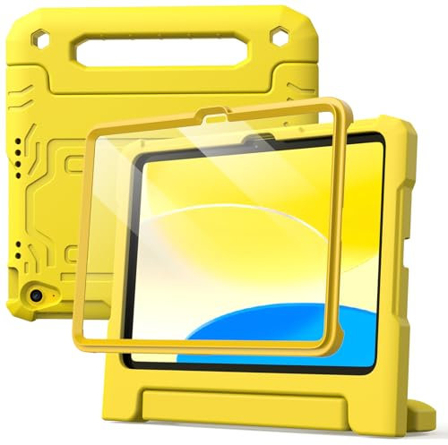 JETech Kinder Hülle für iPad (A16) 11./10. Generation (2025/2022) mit Eingebaut Schutzfolie, Stoßfest Ganzkörpe Griff Ständer Tablet Schutzhülle (Gelb)