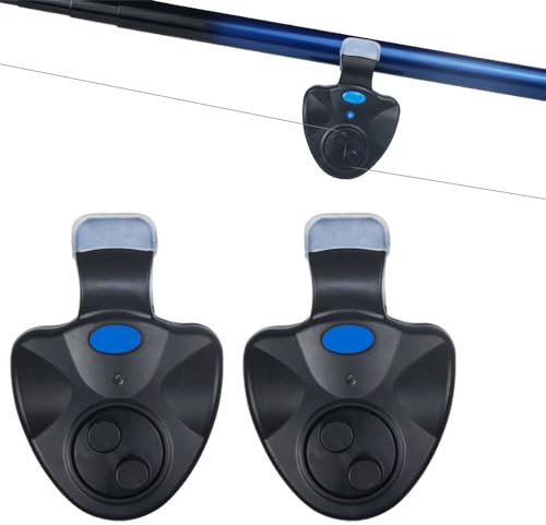 Schwarzer Bissanzeiger, 2 Stück, Angelbissanzeiger, wasserdicht, Karpfenangeln, Bissanzeiger, LED-Licht, Angelrute mit Sound-Alarm, Angelbissanzeiger