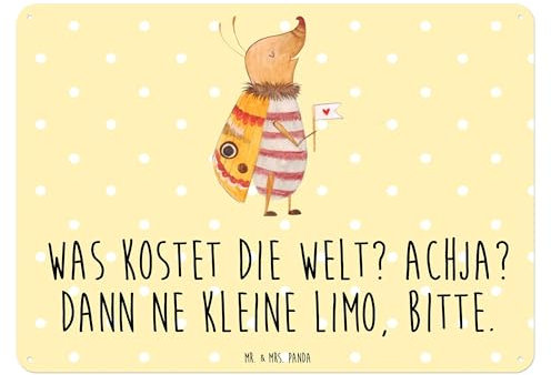 Mr. & Mrs. Panda DIN A6 Blechschild Nachtfalter Fähnchen - Geschenk, Tiere, Tiermotive, Was kostet die Welt, süß, Wandschild, Wand-Dekoration, Gute