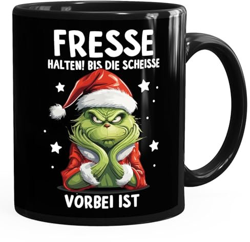 MoonWorks® Grinch Tasse Anti Weihnachten Spruch Ironie Sarkasmus lustige Weihnachtsbecher Geschenke für Weihnachtsmuffel Spruch 2 schwarz standard