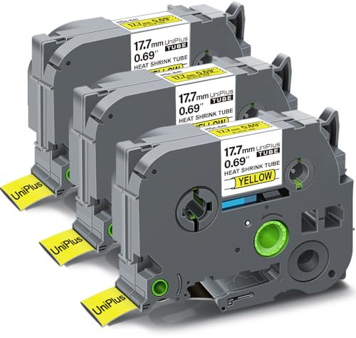 UniPlus 3x Schrumpfetikett Kompatibel für Brother Ptouch HSe-641 HSe641 HS641 Schrumpfschläuche Schwarz auf Gelb, 17,7 mm x 1,5 m, für Brother PT-E550WVP PT-E300 PT-D210VP 600VP P750W P950NW H300 H500