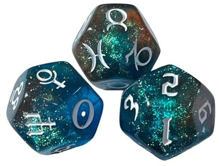 COSSIKA Würfel 3X/Set 12-seitige astrologische Würfel-Acrylwürfel-vielfältige-Acrylwürfel-für Konstellation-Wahrsagerei