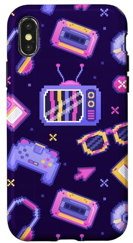 Hülle für iPhone X/XS Case Lila Retro Gaming Funky Gamer Vintage Videospiel