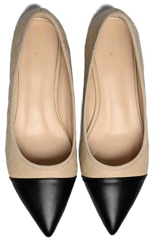 Dystralix Women Comfy Cap Toe Flats Slip on Pointed Toe Flat Shoes Two Tone Flat Heel Dress Shoes Casual Pointy Toe Ballet Flats Colorblock Classic Office Elegant Driver Flats 4-11 M US, Quilted