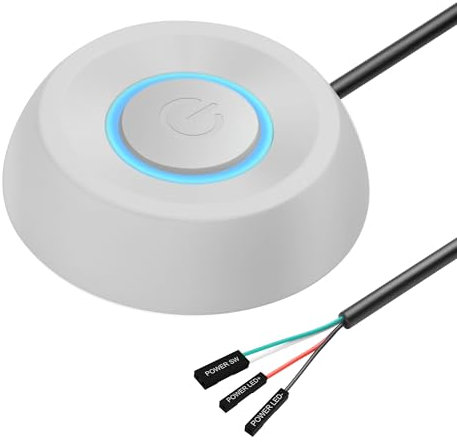 SinLoon PC Power Button Cable PC Power Button Switch for Easy Start 6.5FT Computer Motherboard Power Switch Button Extension Cord with LED Light (white)