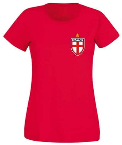 Second Ave Women's Ladies England Flag Badge Euros World Cup Football Red T Shirt Top Kit