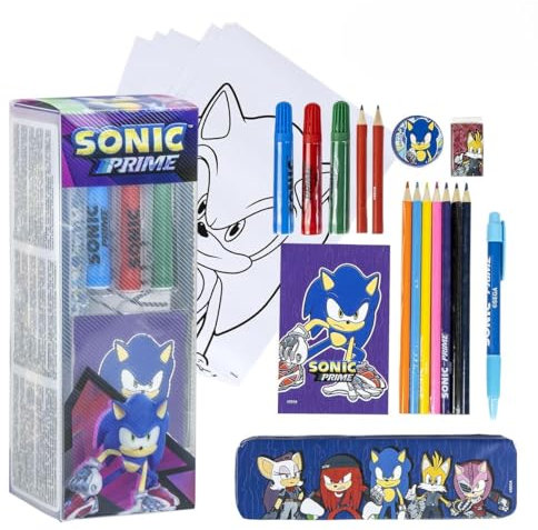 CERDÁ LIFE'S LITTLE MOMENTS Schreibwaren-Set inspiriert von Sonic Prime - Farbe Blau - 11 x 24 x 9,5 cm - enthält alles, was Sie zum Ausmalen brauchen - Originalprodukt in Spanien entworfen