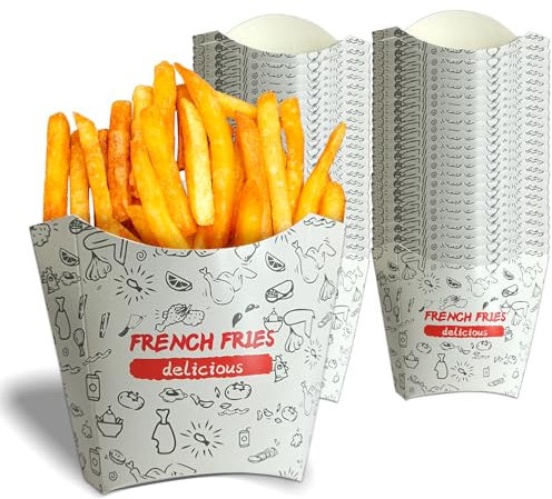 UEPOA Lot de 50 corbeilles à frites, gobelets à frites, jetables, boîtes à pop-corn, boîtes à pop-corn, sacs cadeaux pour frites, gobelets, desserts glacés, pâtisseries, gâteaux