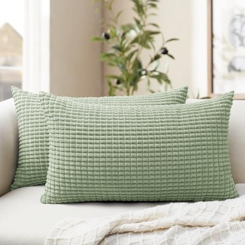 Softalker 2er Set Kissenbezug 30x50 grün Cord flauschig und weich Frühling Kissenhüllen Kissenbezüge Nackenkissen Sofakissen Couchkissen Dekokissen Deko Wohnzimmer Sofa Stuhl Büro Balkon