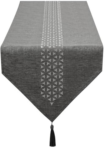 SANLEHAUSE Tischläufer Grau 40 x 270 cm Modern, Tischläufer Modern, Hohl Tischläufer Leinen für Tischdekoration, Maschinenwaschbar, Einfarbig, für Esstische, Fernsehschränke, Küchen, Zimmer
