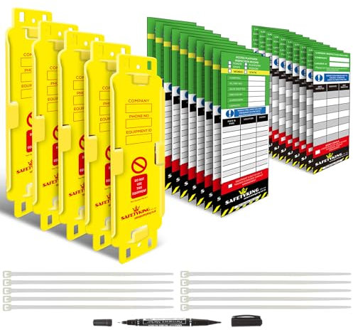 SAFETYKING® Ladder Tags, Ladder Inspection Tags, 10 Holders, 15 Inspcetion Insert Stickers, 20 Cable Ties, 1 Marker Pen, Ladder Tag kit with Cable Ties and Marker, Laddertag, Laddertags. (6)