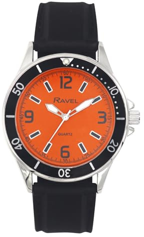Ravel - Men's Sporty Silicon Strap Watch with Black Top Ring on Silver Tone Case - Analogue Quartz - RS002
