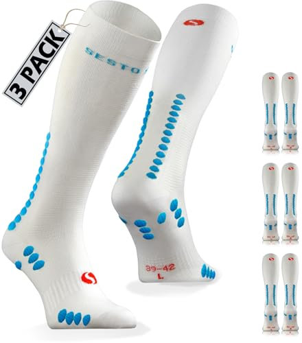 sesto senso 3 Paar Kompressionsstrümpfe Sport Weiß Hohe Sportsocken Wadensocken Laufsocken 47-50 White