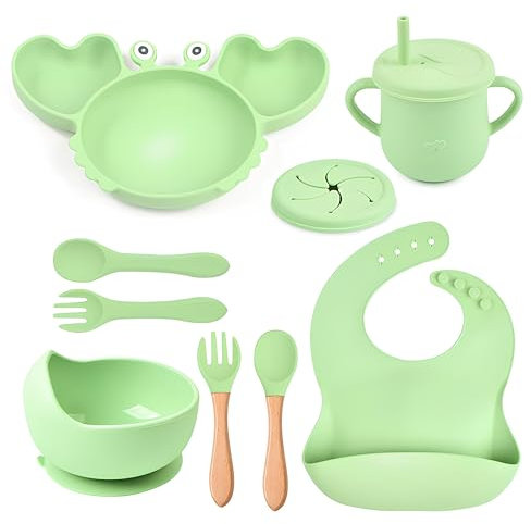 Coffret set Repas Bébé avec Cuillère Bébé 1er Âge, Assiette Ventouse Compartiment, Couverts Apprentissage, Bol Bébé et Gobelet Enfant - Vaisselle Essentielle pour Repas Sympas