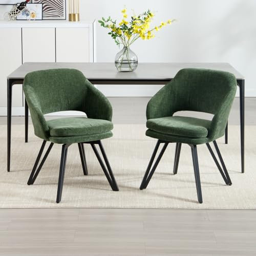 chairus 2er Set Esszimmerstühle Akzentstühle für Esszimmer Küchenstühle aus Chenille Polsterstühle mit Rückenlehne für Wohnzimmer Küche (Grün)