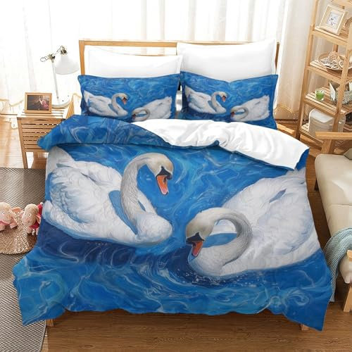 MEFESE Schwan Bettbezug Bettwäsche-Sets Kinderbettwäsche Reißverschluss Mit Kissenbezug Betten Set Für Jungen Und Mädchen, Kinder Single(140x200cm)