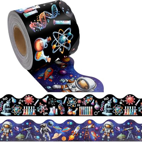 Treasure Cove Science Bulletin Board Borders Space Rolled Border Trim Classroom Board Decorations Back to School Science Lab Border for First Day of School Home Party Chalkboard Wall Door Decor 52Ft