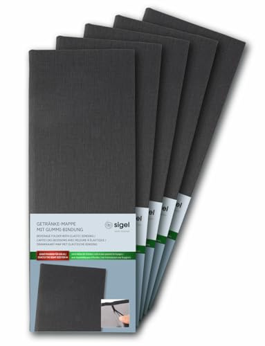 SIGEL Drinks menu 13 x 34 cm - pack of 5 | GM101, 2 sleeves for 8 sheets, elastic binding, anthracite, durable and easy to clean