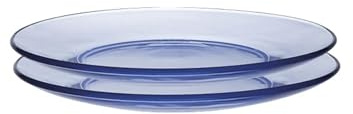 Supercap - Lot de 2 assiettes en verre trempé transparent de 19 cm, assiettes de service décoratives en verre pour salade, dessert, table de salle à manger de cuisine (bleu clair, 2 pièces, 19,1 cm)