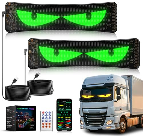 ZIMAOER Ojos LED para Camión y Coche, Luces Devil Eyes para Auto, Pantalla LED Flexible y Programable, Letrero Deslizante Personalizable para Publicidad y Señalización (2uds 35x10cm)