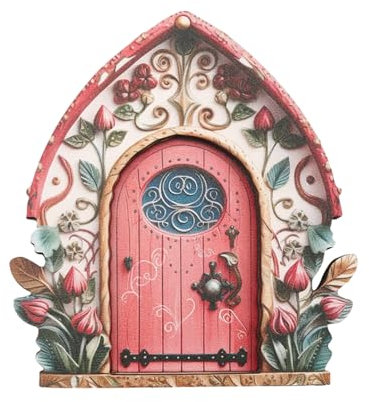 Generisch Zwergentür, Feengartentür - Mini Holzelfentür | Feengarten-Miniaturen, Bezaubernde Gartenskulptur für drinnen oder draußen, Garten, Baumstamm, Feenhaus