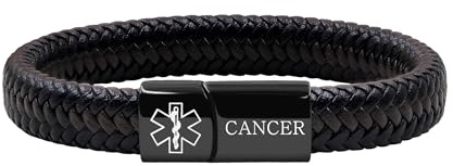 Oneress Medizinisches Alarm-Cuff-Armband Für Männer Und Frauen, Schwarzes Edelstahlverschluss-Notfall-ID-Armband, PU-Leder Gesundheitsinformationsband YA5551