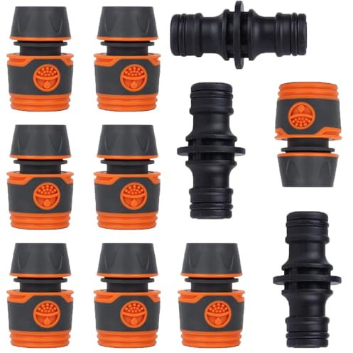 Kit de acoplamiento de manguera, 8 conectores de manguera y 3 acoplamientos para extensión de manguera, material ABS para jardín, 1/2 pulgadas