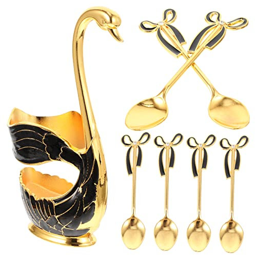 JECOMPRIS Dessert Spoons Swan Holder Metal Scoop Spoons for Serving Cake and Condiment Kitchen Utensils