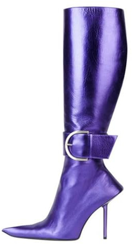 Viola,36 EU,Stivali Alti Fino al Ginocchio da Donna, con Tacco a Spillo, con Punta affilata, con Fibbia in Metallo, Eleganti Scarpe Eleganti con Cerniera Laterale.
