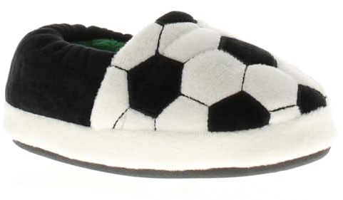 Junior Toddler Boys & Girls Novelty Slippers 3D T-Rex Dinosaur or Football Soccer Design Plush Cozy Non-Slip Indoor House Shoes White 10 Child UK